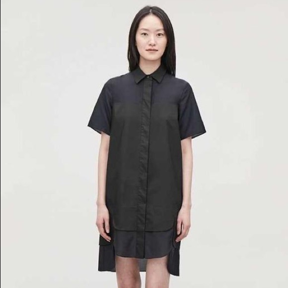 COS Dresses & Skirts - COS Sheer Panel Shirt Dress |  Black Size 4 Small